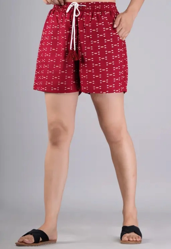 Neha Collection Women Red Print Shorts - Red, 34
