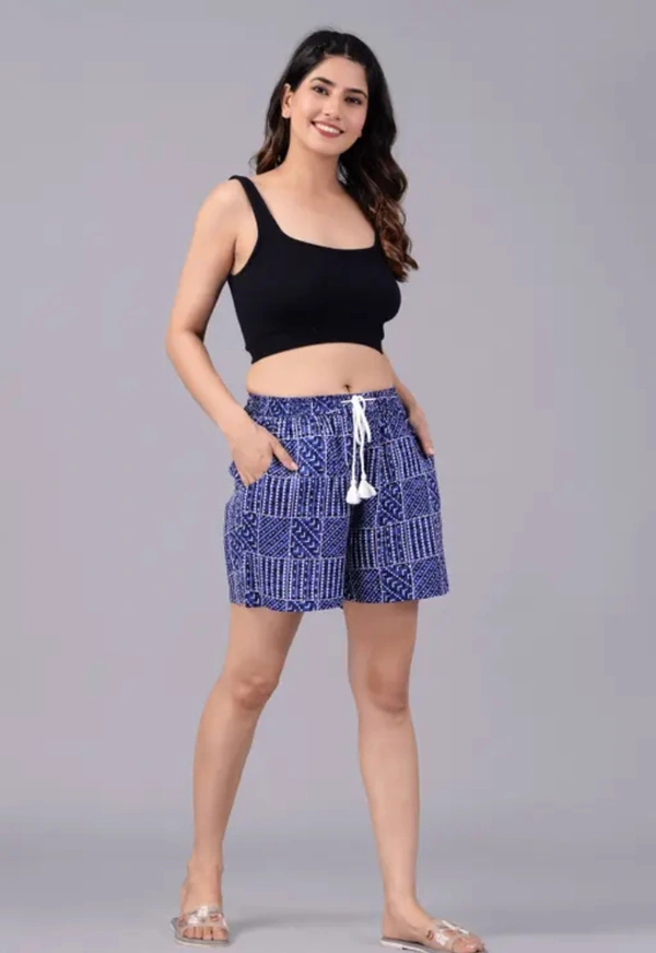 Neha Collection Women Blue Checked  Shorts - Blue, 34
