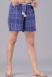 Neha Collection Women Blue Checked  Shorts - Blue, 34