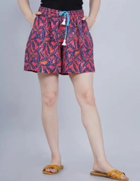 Neha Collection Women Red Print Shorts - Red, 34