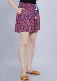 Neha Collection Women Red Print Shorts - Red, 34