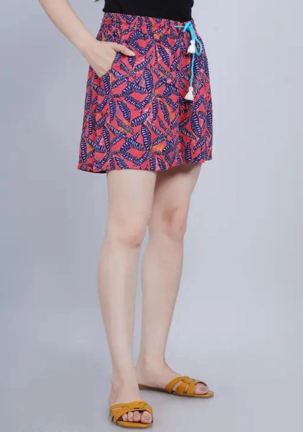Neha Collection Women Red Print Shorts - Red, 34