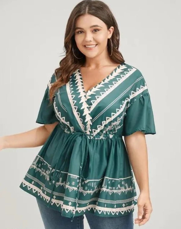 Neha Collection Women Rayon Printed Top - Teal, XL