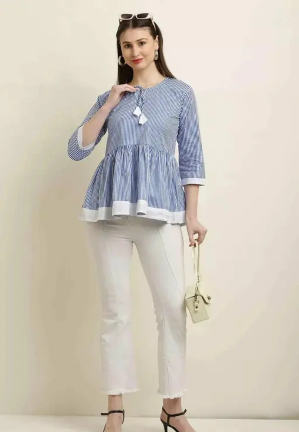 Neha Collection Women Tunic Strip Parallel Print Top - Blue, XL