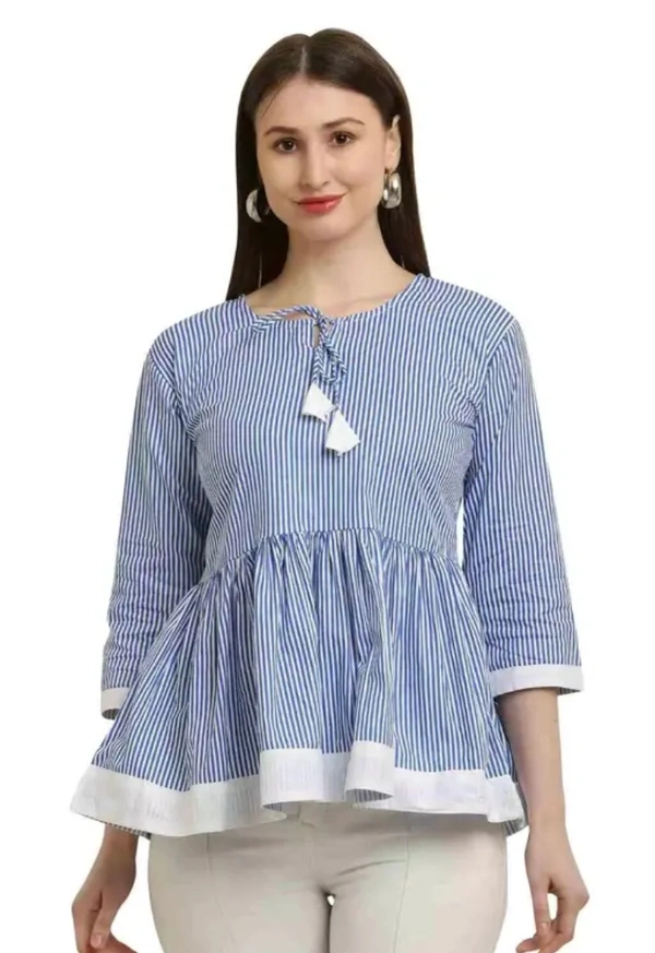 Neha Collection Women Tunic Strip Parallel Print Top - Blue, XL
