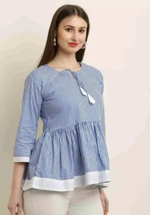 Neha Collection Women Tunic Strip Parallel Print Top - Blue, XL