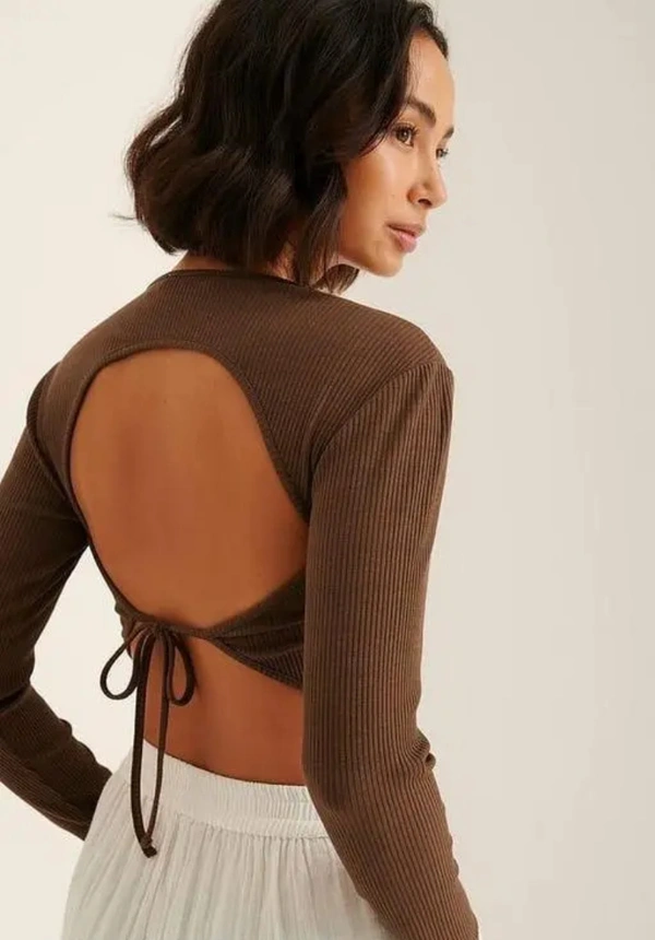 Neha Collection Women Back Open Single Strip Top - Brown, M