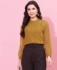 Neha Collection Women Printed Round Neck Mustard Top & Tunics - Mustard, L