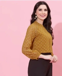 Neha Collection Women Printed Round Neck Mustard Top & Tunics - Mustard, L