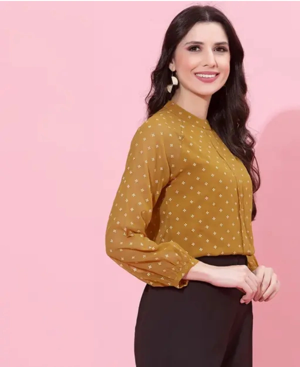 Neha Collection Women Printed Round Neck Mustard Top & Tunics - Mustard, L
