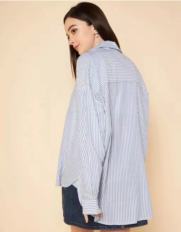 Neha Collection High Star Oversized Blue Striped Cotton Casual Shirt - Blue, S