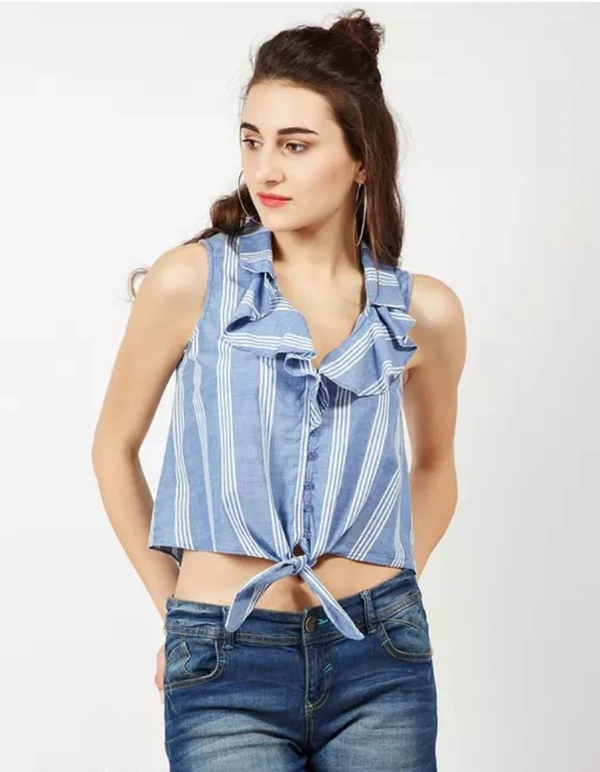 Neha Collection Women Stylish Crop Shirt - Blue, M