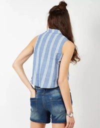 Neha Collection Women Stylish Crop Shirt - Blue, L