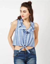 Neha Collection Women Stylish Crop Shirt - Blue, XL