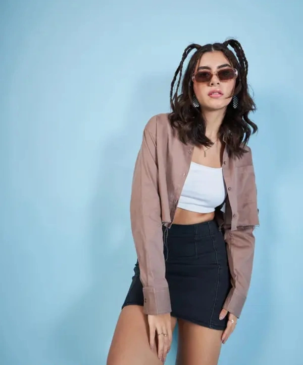 Neha Collection Women Brown Crop Oversized Shirt - Brown, S