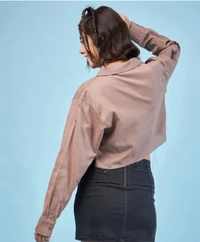 Neha Collection Women Brown Crop Oversized Shirt - Brown, S