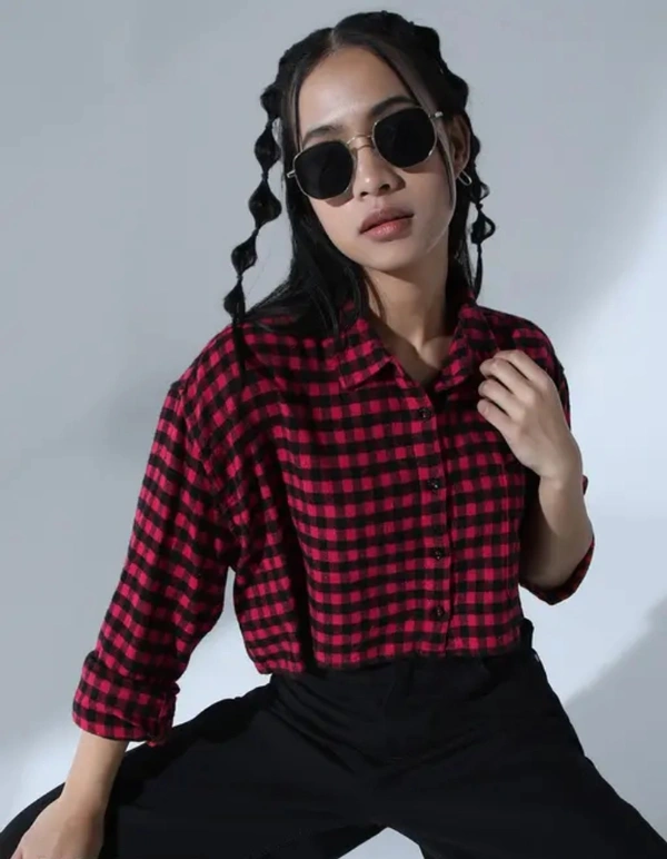 Neha Collection Standard Puffed Checks Casual Shirt For Women - Red, XS