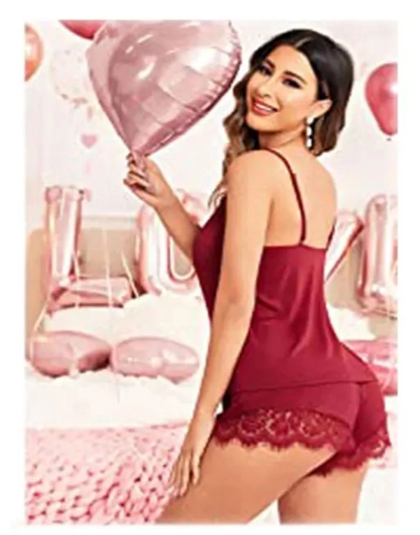 Neha Collection  Women's Attractive Hot & Sexy Nightwear Night Suit - Red, L