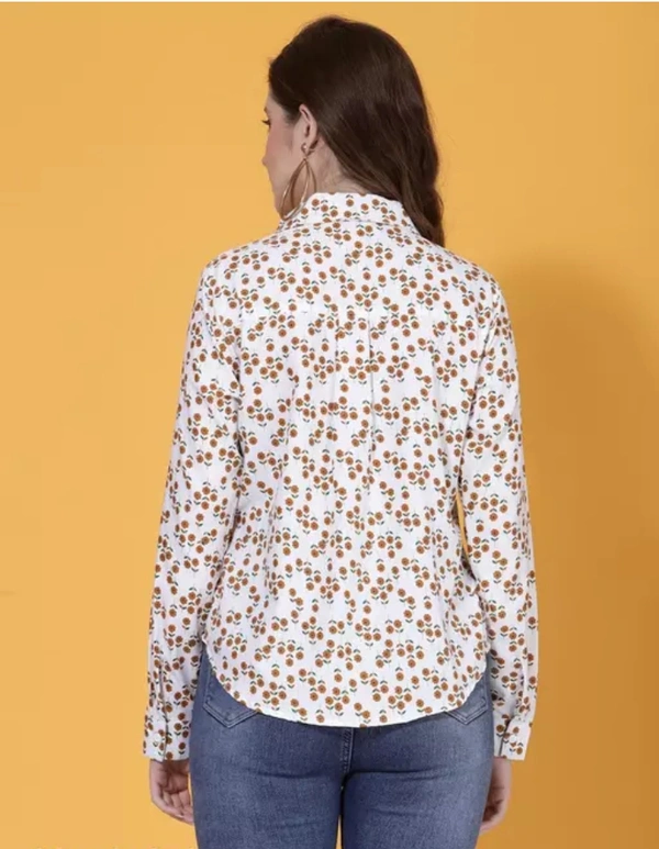 Neha Collection Women Floral Printed White Formal Shirt - White, S