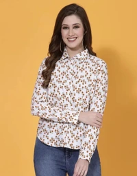 Neha Collection Women Floral Printed White Formal Shirt - White, XL