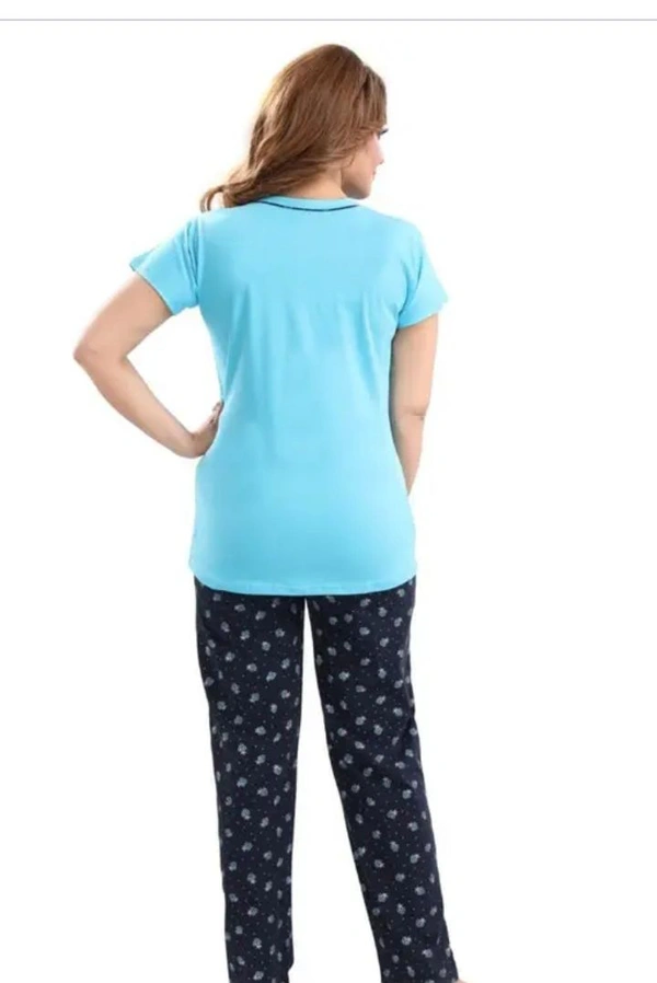 Neha Collection  Women's Printed Half Sleeves T-shirt And Pajama Stylish Night Suit - Malibu, XL