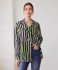 Neha Collection Women Crepe Black Printed Formal Shirt - L