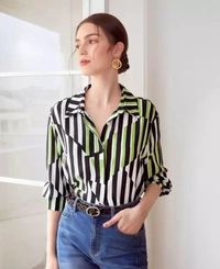 Neha Collection Women Crepe Black Printed Formal Shirt - XL