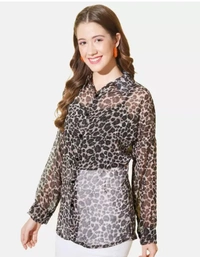 Neha Collection Women Leopard Print Boxy Loose Fit Oversized Shirt - Black, L