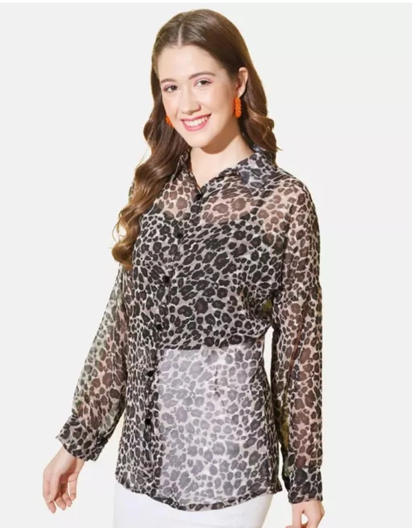 Neha Collection Women Leopard Print Boxy Loose Fit Oversized Shirt - Black, L