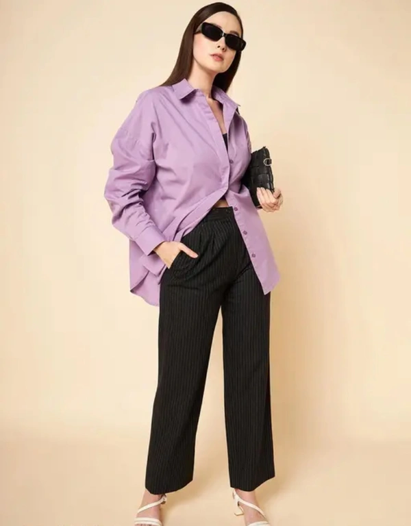 Neha Collection Women Solid Spread Collar Lavendar Shirt - Lavendar, XL