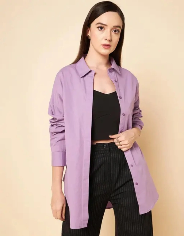Neha Collection Women Solid Spread Collar Lavendar Shirt - Lavendar, XL