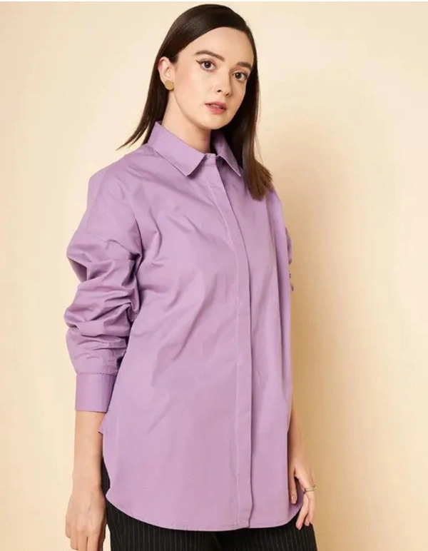 Neha Collection Women Solid Spread Collar Lavendar Shirt - Lavendar, XL