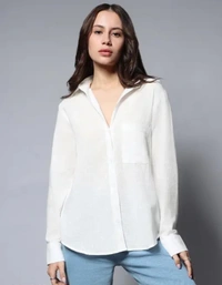 Neha Collection Women Solid Spread Collar White Shirt - White, M