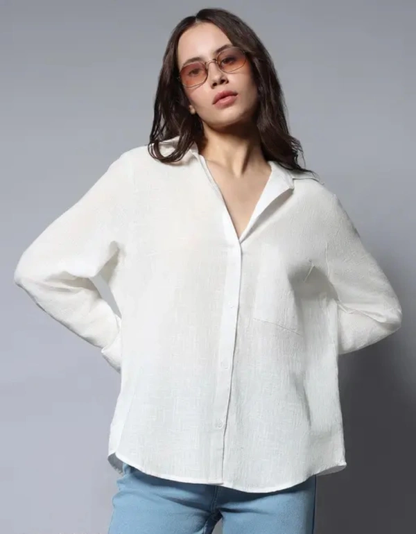 Neha Collection Women Solid Spread Collar White Shirt - White, XXL