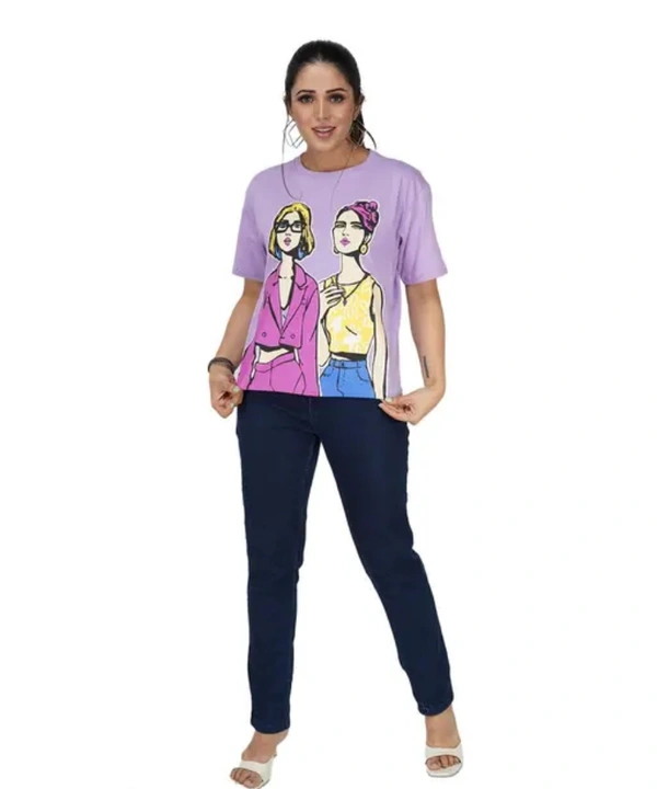 Neha Collection Trendy Feminine Printed Crop Round Neck Tshirt - Lavendar, XL