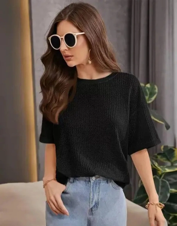 Neha Collection Women Trendy T-shirt - Black, L
