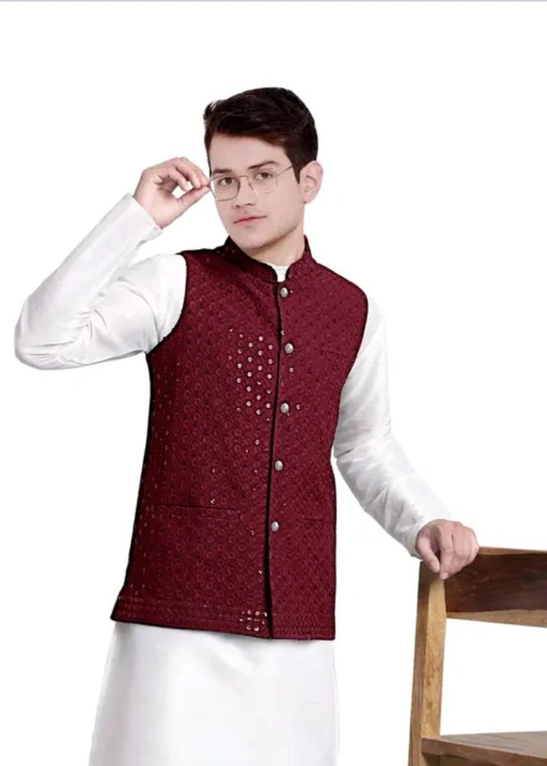 Neha Collection  Men's Laknavi Nehru Jacket (Modi Koti ) - White, XXL