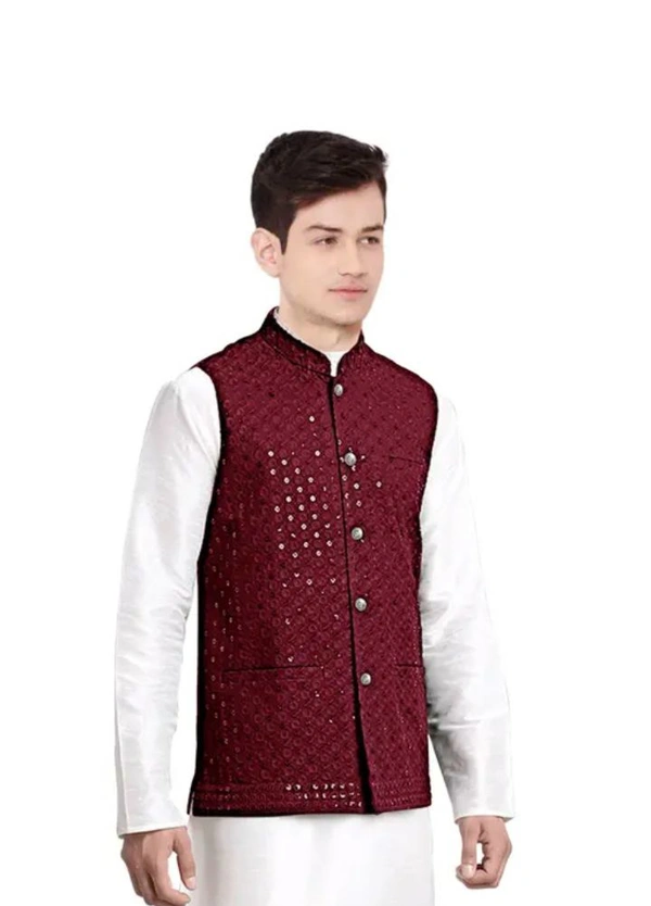 Neha Collection  Men's Laknavi Nehru Jacket (Modi Koti ) - White, XXL