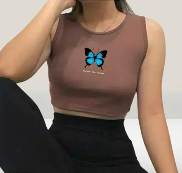 Neha Collection Stylish Design Printed Round Neckcrop T-shirt - Brown, M