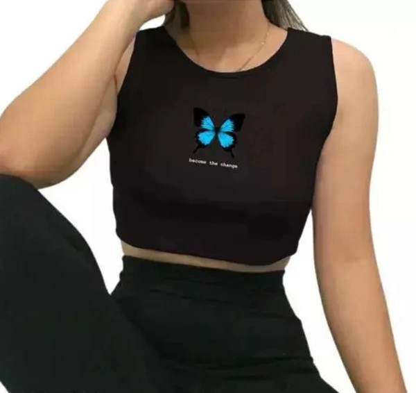 Neha Collection Stylish Design Printed Round Neckcrop T-shirt - Black, L