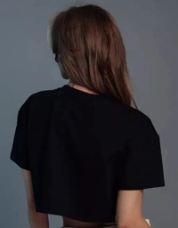 Neha Collection Printed Round Neck Half Sleeve Black Loose Fit Crop T-shirt - Black, M