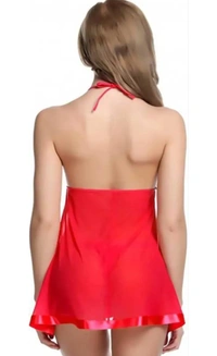 Neha Collection Women Babydoll With Lingerie Set Nightdress - Red, L