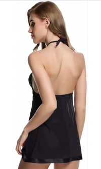 Neha Collection Women Babydoll With Lingerie Set Nightdress - Black, S