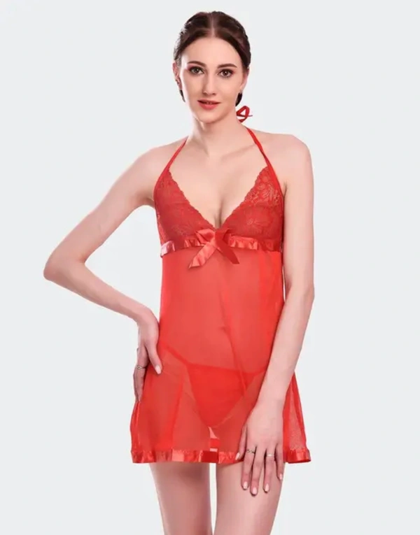 Neha Collection Women BabyDoll Lingerie With Panty Nightdress - Red, Free Size