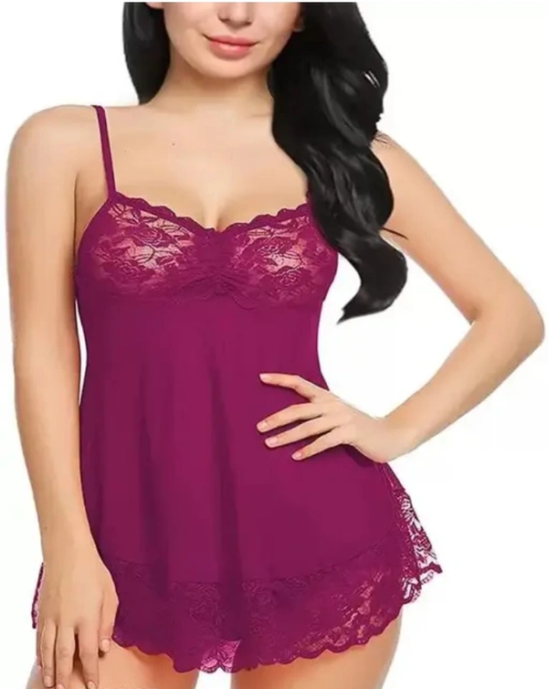 Neha Collection Women BabyDoll Lingerie With Panty Nightdress - Purple, Free Size