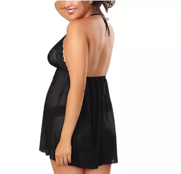 Neha Collection Women's Self Design Net BabyDoll Nightdress - Black, L
