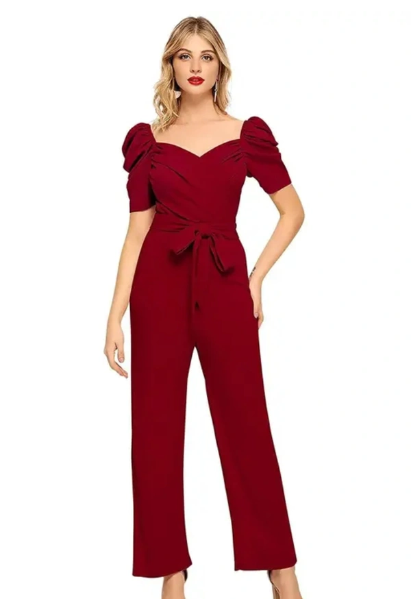 Neha Collection Women Stylish Jumpsuit With Belt - Maroon, XL