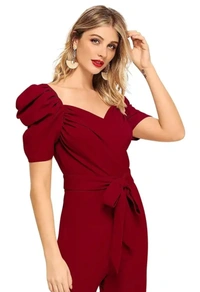 Neha Collection Women Stylish Jumpsuit With Belt - Maroon, XL