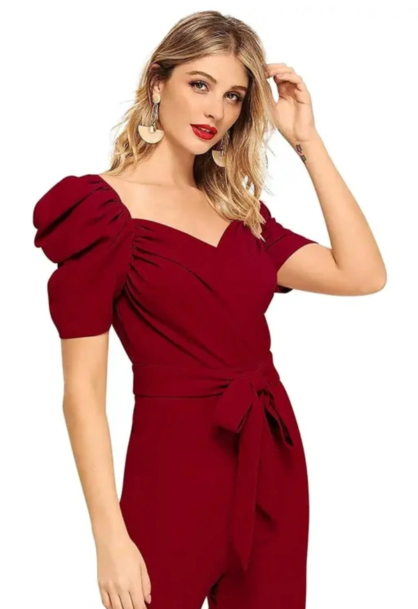 Neha Collection Women Stylish Jumpsuit With Belt - Maroon, XL