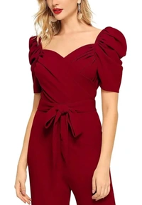 Neha Collection Women Stylish Jumpsuit With Belt - Maroon, XL